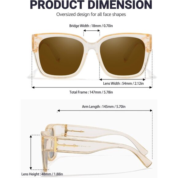 🆕 Women Brown Trendy Polarized Sunglasses Oversized Fit Over Driving Protection - Picture 4 of 5